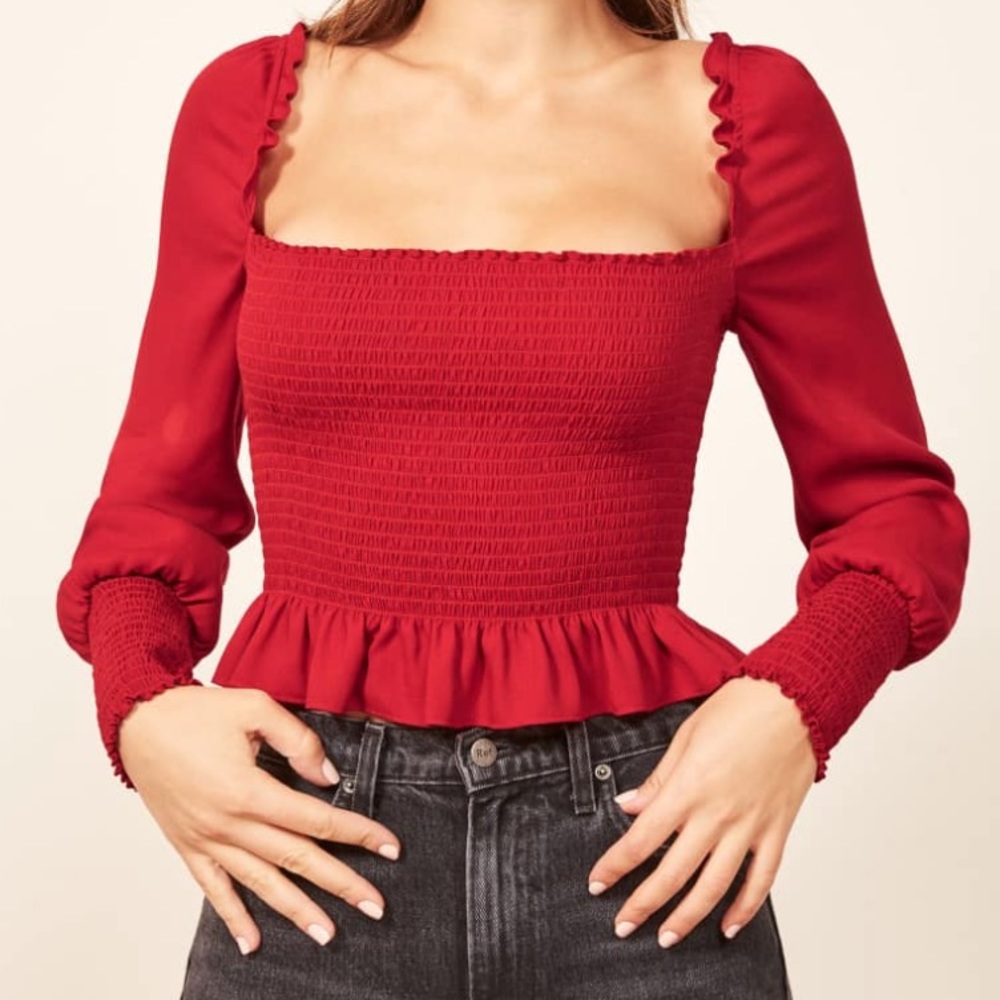 Reformation Jeans Red Blouse